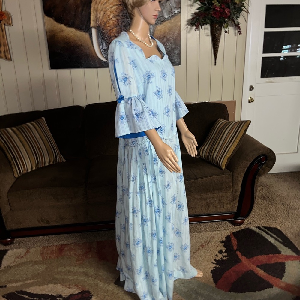 Katerina Originals ~ 2 X-Large ~ Vintage (70’s) ~ Blue Floral ~ Boho Maxi Dress - Picture 10 of 16